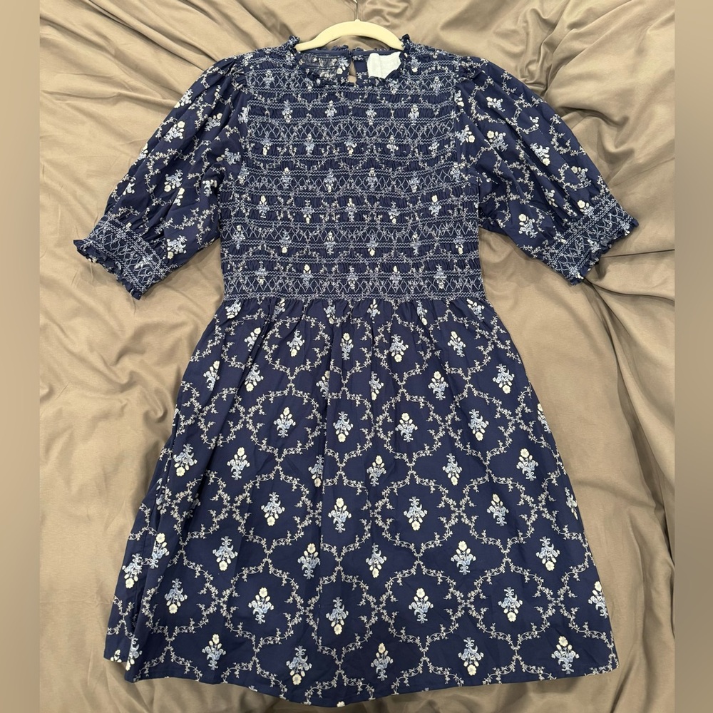 Hill House Home Nap Vivi Navy Trellis Cotton Dress Medium M